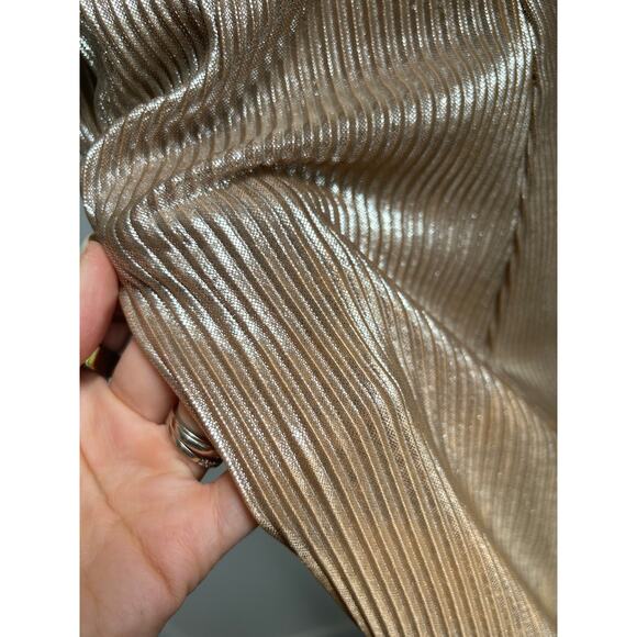 Metallic Gold Silver Spaghetti Strap Backless Flowy Shift Dress Womens M - Picture 5 of 11